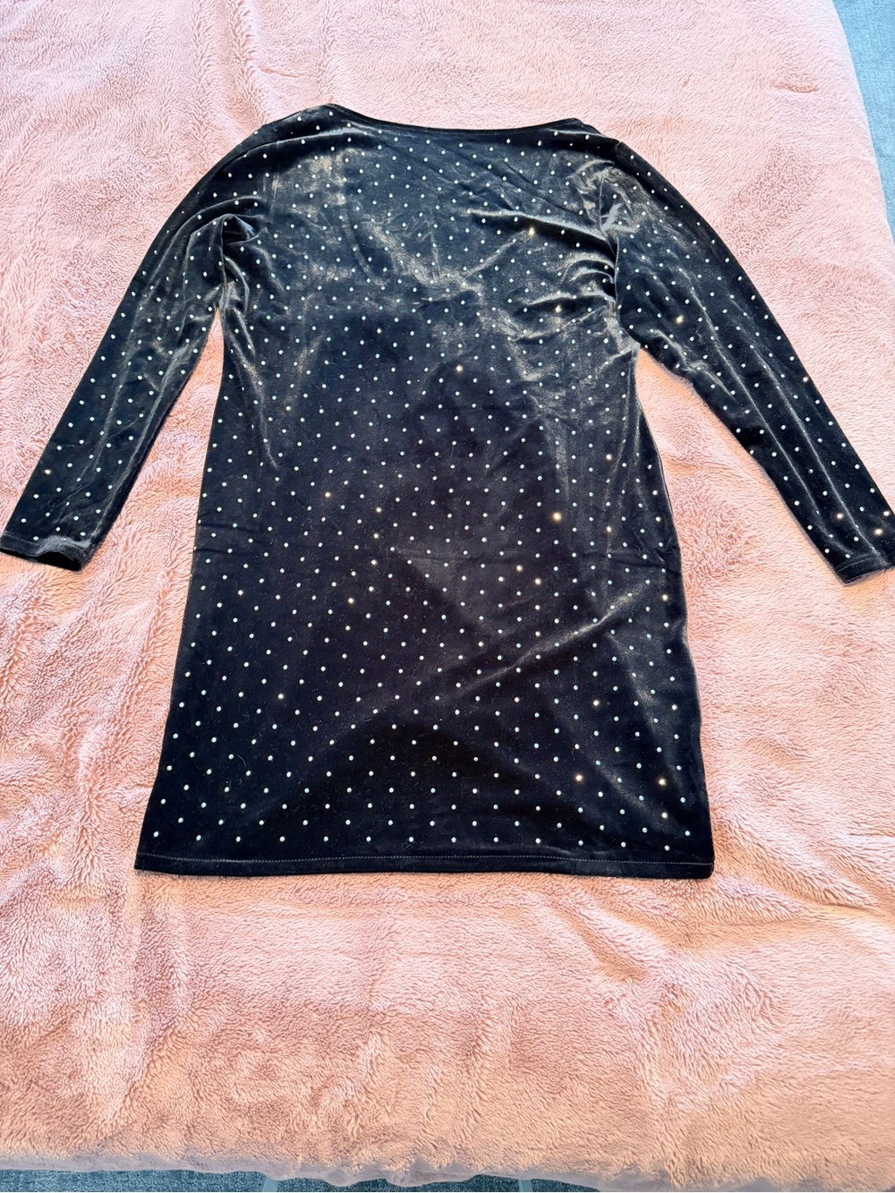 H&M Black Velvet Long Sleeve Dress with Metallic Dot Accents